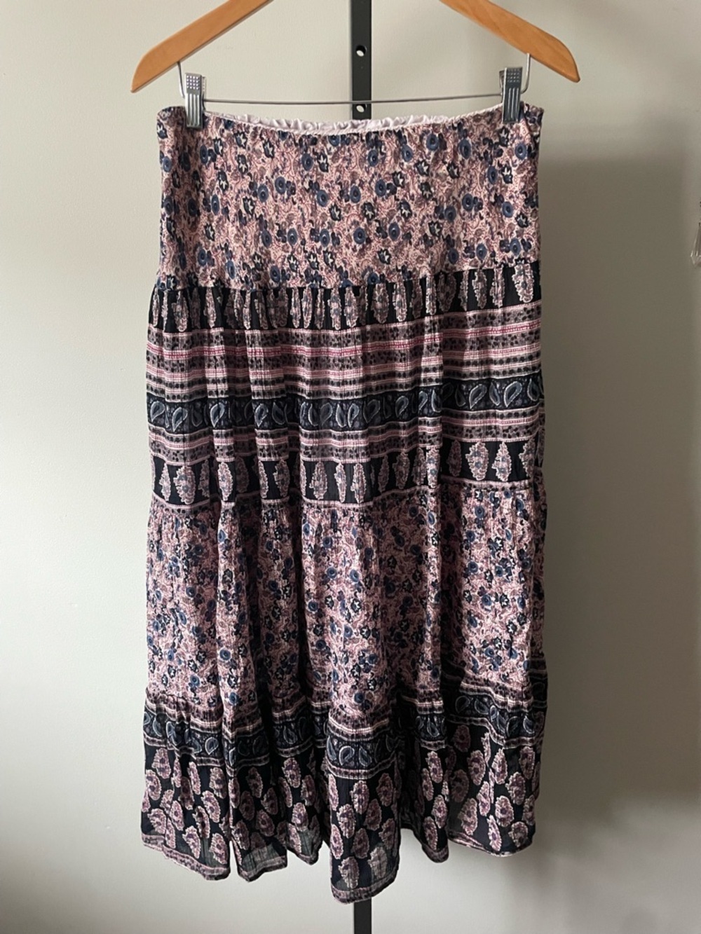 Chaps 100% Cotton Tiered Maxi Skirt Boho Paisley Floral Geometric Medium